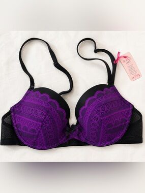 NWT La Senza Black & Purple Lace Push-Up Bra